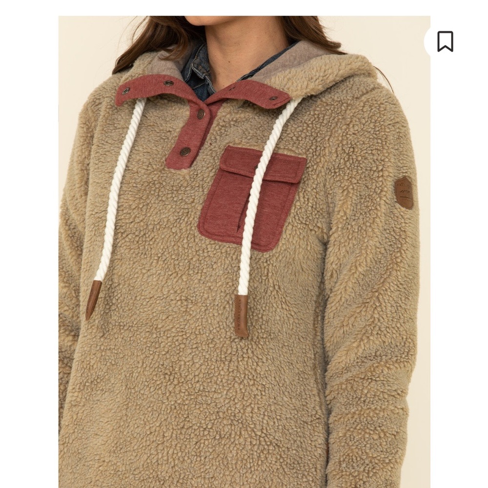 NWT Wanakome Women’s XXL Tan and Brown Fleece Hoodie Teddy Sweatshirt - Picture 4 of 9